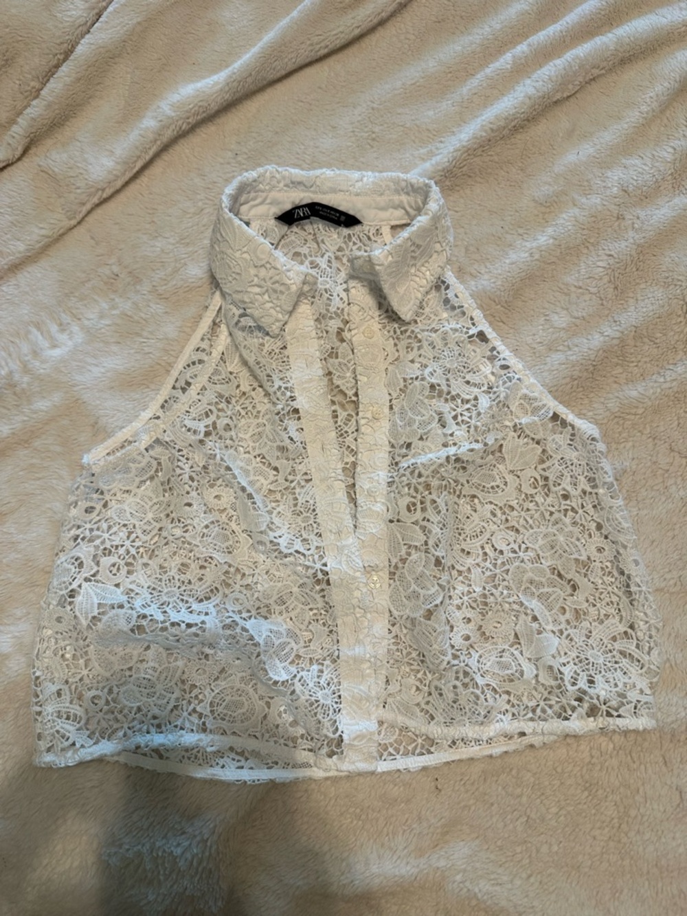 Zara White Lace Halter Button-Down Top